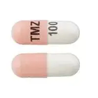 Temozolomide (oral/injection) (Temozolomide (oral/injection) [ tem-oh-zoe-loe-mide ])-TMZ 100-100 mg-Pink & White-Capsule-shape