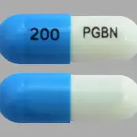 Pregabalin (Pregabalin [ pre-gab-a-lin ])-200 PGBN-200 mg-Blue & White-Capsule-shape