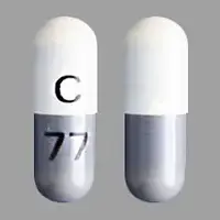 Minocycline (systemic) (monograph) (Dynacin)-C 77-75 mg-Gray & White-Capsule-shape