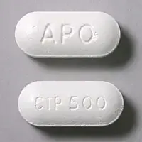 Ciprofloxacin (injection) (Ciprofloxacin (injection) [ sip-roe-flox-a-sin ])-APO CIP 500-500 mg-White-Capsule-shape