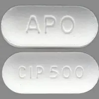 Ciprofloxacin (Ciprofloxacin (oral) [ sip-roe-flox-a-sin ])-APO CIP 500-500 mg-White-Capsule-shape