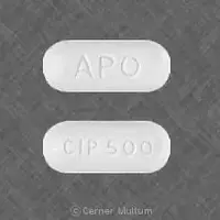 Ciprofloxacin (Ciprofloxacin (oral) [ sip-roe-flox-a-sin ])-APO CIP 500-500 mg-White-Capsule-shape