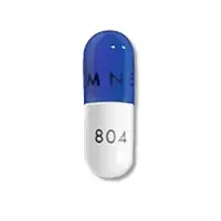 Temozolomide (monograph) (Temodar)-AMNEAL 804-140 mg-Blue & White-Capsule-shape